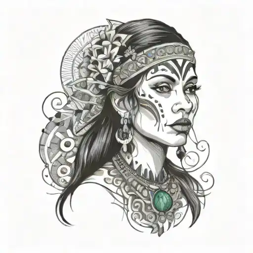 South American Indigene Women Green Eyes Staring