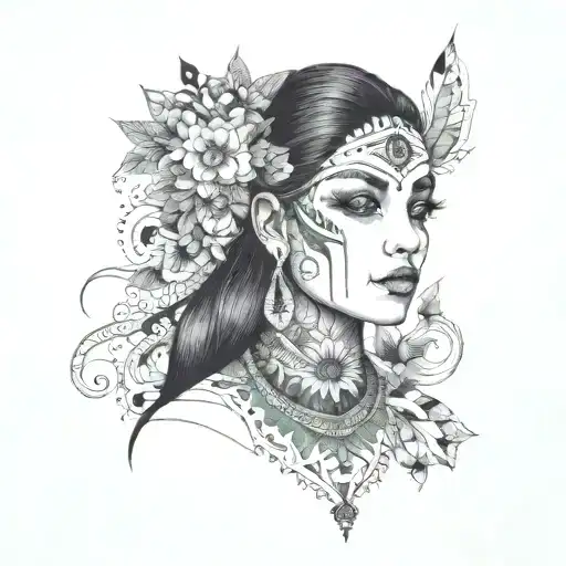 South American Indigene Women Green Eyes Staring Front