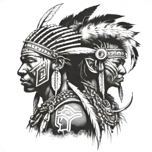 African Warrior With Native American Together