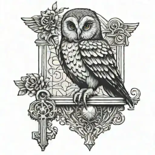 Freemason Owl Perched On A Key Design