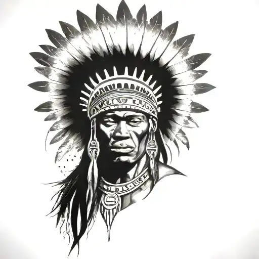 African Warrior With Native American Headress