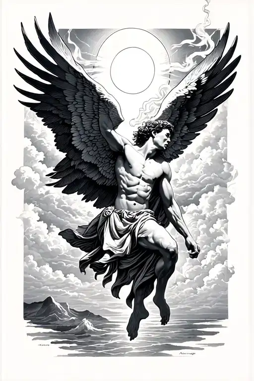 Icarus Falling With His Wings Singed And Smoking With The Sun Shining