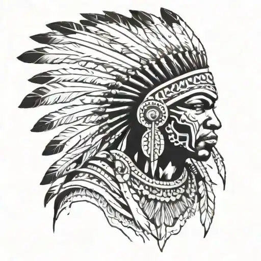 African Warrior With Native American Headress