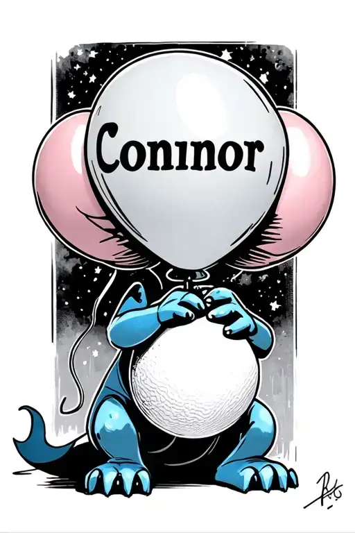 Stitch Holding A Ballon With The Name Connor On It