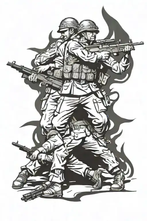 World War 2 Troops In Combat Stance Surrounded