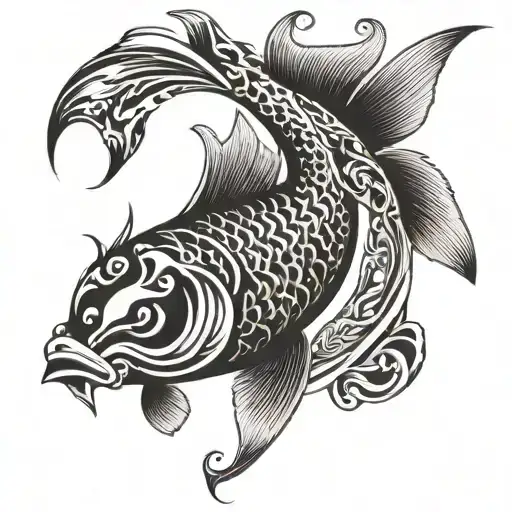 Tribal Koi Fish With A Rooster Head