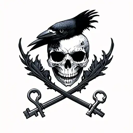 Skull Of A Crow With Two Keys Crossed