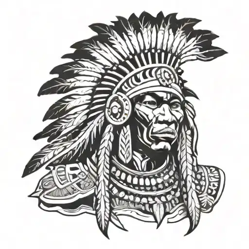 African Warrior With Native American Headress