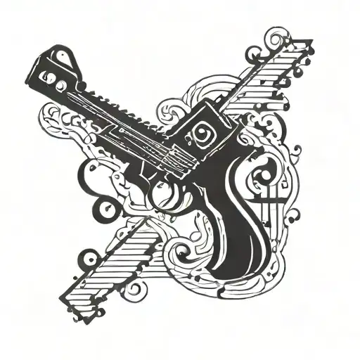 A Tattoo Design Combining Musical Notes With Iconic Call Of Duty Elements