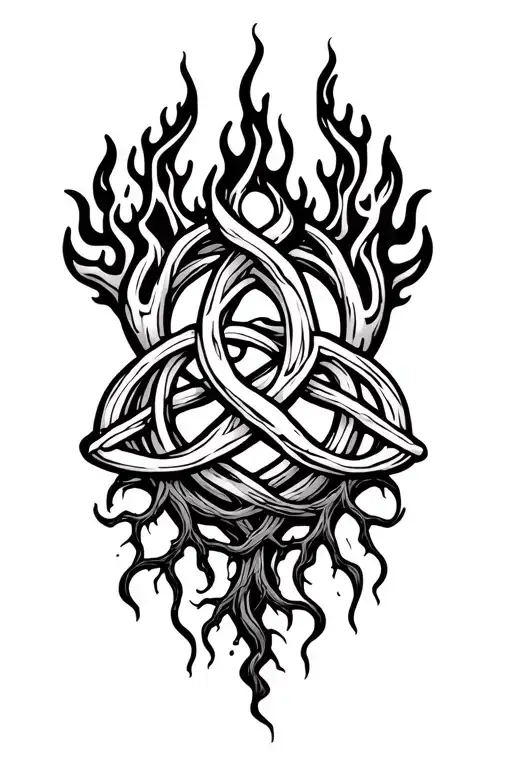 Celtic Love Knot Roots Surrounded By Flames