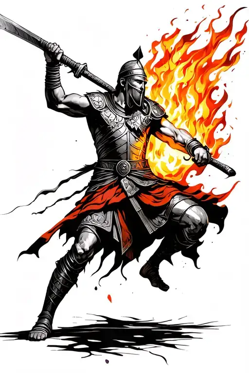 Gladiator Warrior Battling Flames