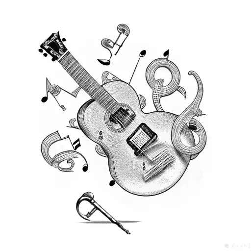 A Guitar Made Of Skeleton Keys With Musical Symbols As The Frets