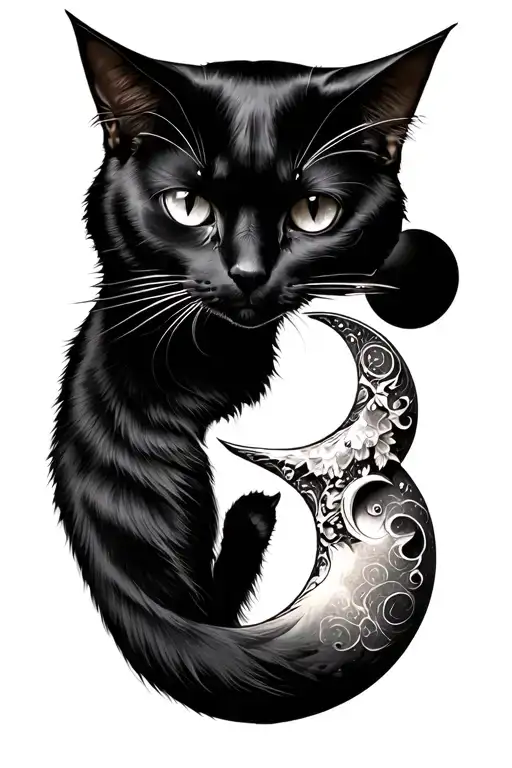 Black Cat Crescent Moon Merging Together