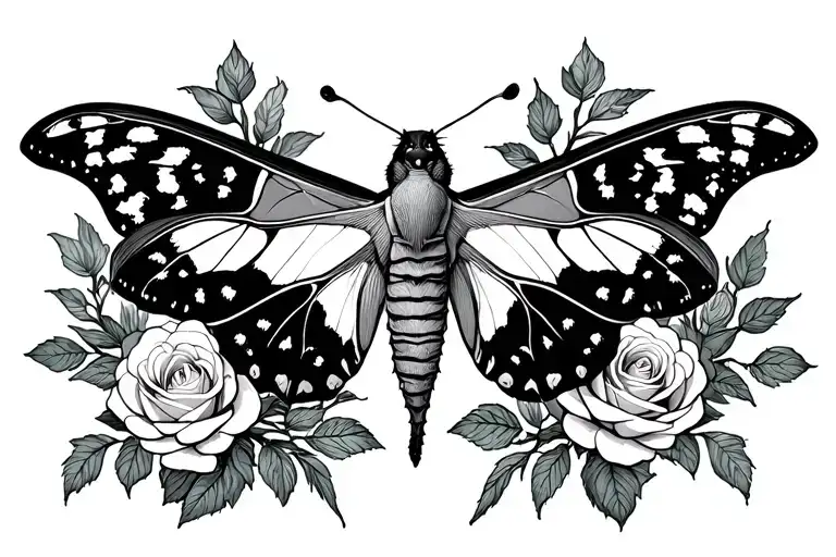 Luna Moth Surrounded By Roses