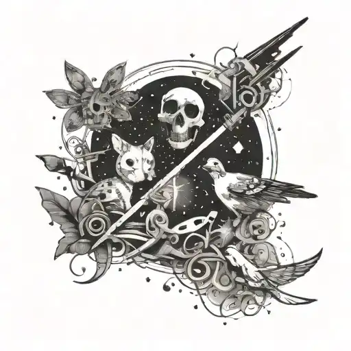 A Punk Rock Inspired Tattoo Featuring A Galaxy Background With Animals In A Hardcore Music Theme