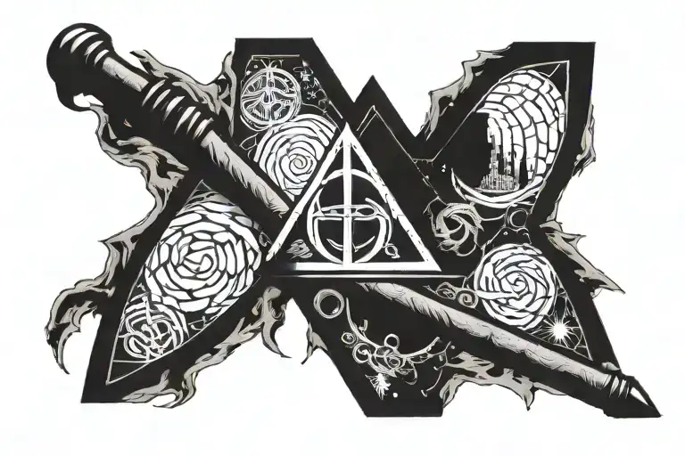 Elder Wand From Harry Potter And Anakin Skywalker Light Saber Juxtaposed In To Deathly Hallow Symbol