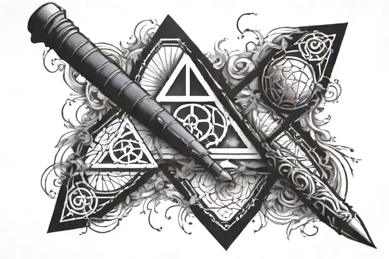 Elder Wand From Harry Potter And Anakin Skywalker Light Saber Juxtaposed In To Deathly Hallow Symbol
