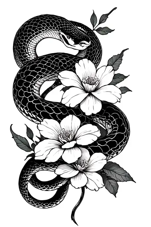 A Snake And Some Japanese Flowers Closing The Arm Half Sleeve