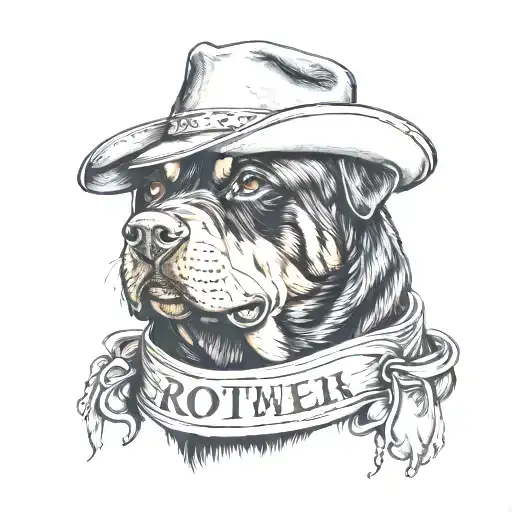Old Rottweiler With Cowboy Hat Written 300 For A