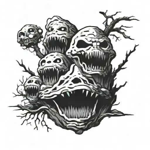 A Rock-inspired Tattoo Design Incorporating Elements Of Horror Films
