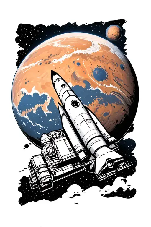 Planet Mars With The Columbia Rocket Ship