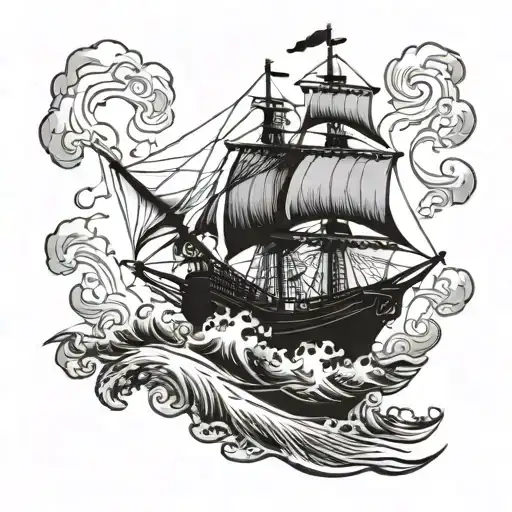 Pirate Ship Sailing Through A Sea