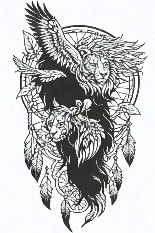 Lion And Parrots Flying Compain Dream Catcher