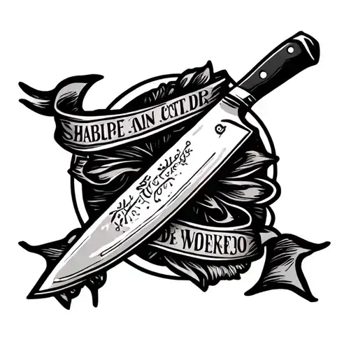 Chef Knife With Sharpe Edges With A Banner Ribbon Across