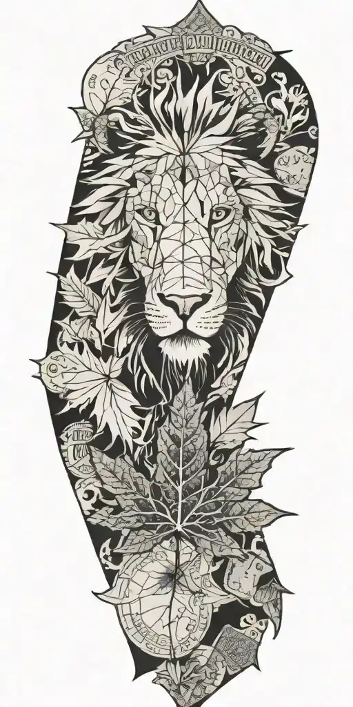 A Canadian Maple Leaf Made Out Of Money With A Lion's Silhouette Inside