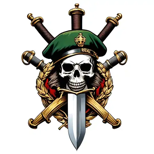Royal Marines Dagger With Skull Wearing Green Beret