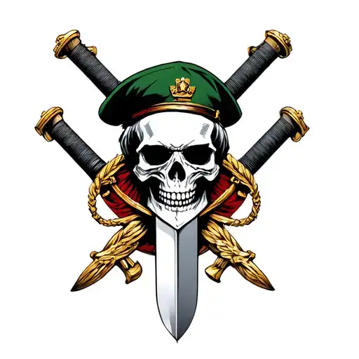 Royal Marines Dagger With Skull Wearing Green Beret
