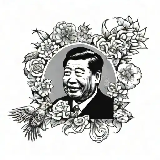 Design A Tattoo Of Xi Jinping Surrounded By His Favorite Hobbies And Interests