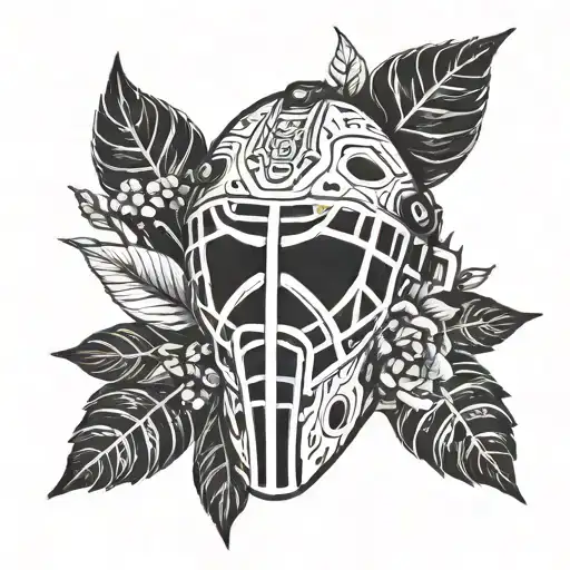 Hockey Goalie Mask And Plants