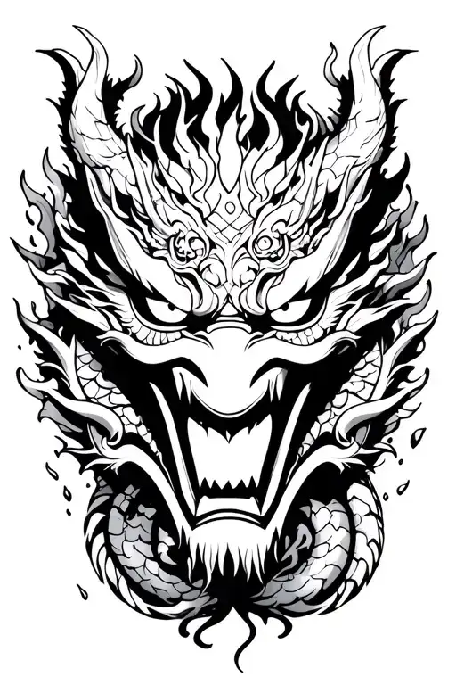 Oni Mask Surrounded With Water Dragon