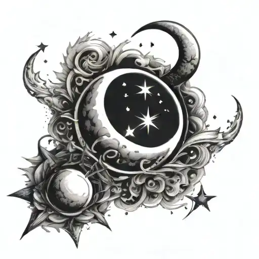 Universe Tattoo With Sun Moon And Stars Shining