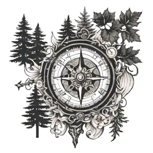 Forests Hunting Compass And Clock