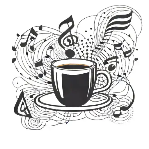 Abstract Geometric Design Incorporating Musical Notes And A Coffee Cup