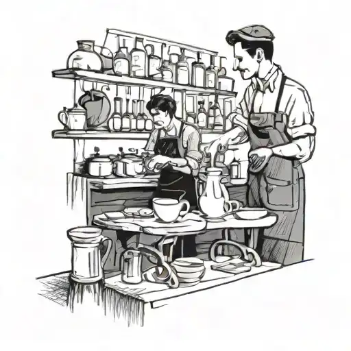 Vintage French Cafe Scene With A Barista Serving Coffee