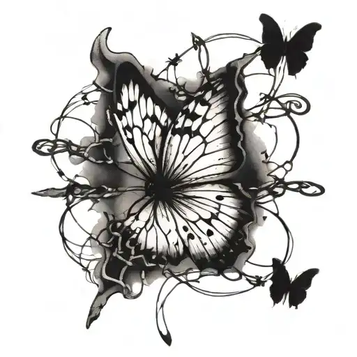Butterfly And Barbed Wire Wrapped
