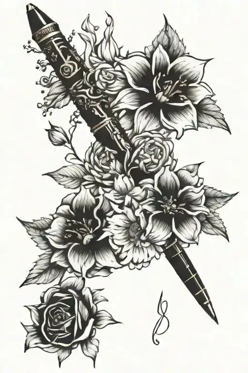 Pen And Flower Composition Combining Elements