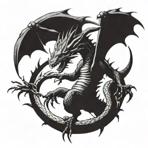 Realistic Dragon Landing Watched From His Back With His Head Torn Towards Left