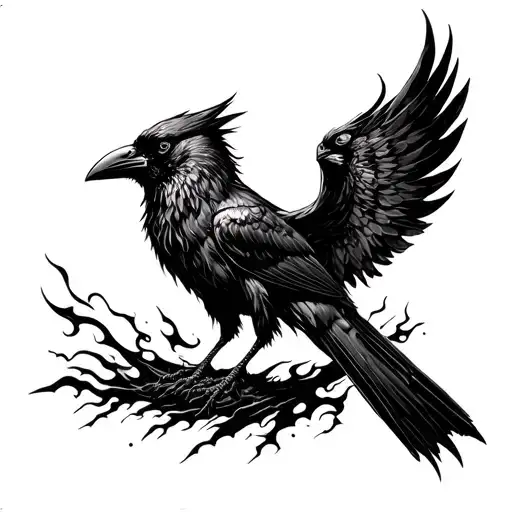 Black Crow Half Phoenix Rising From The Ashes