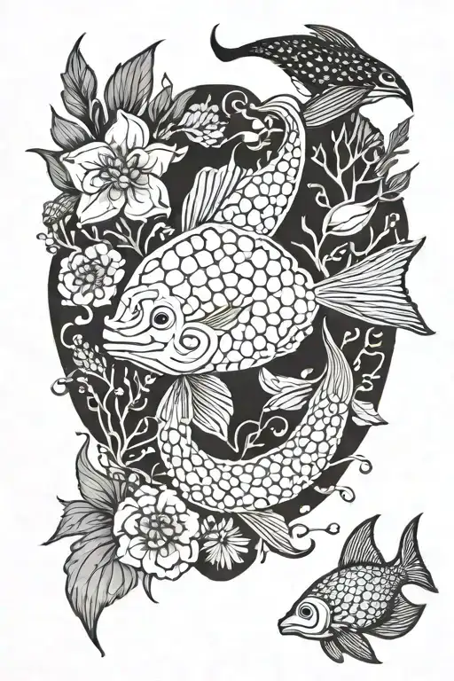Marine Life And Flowers