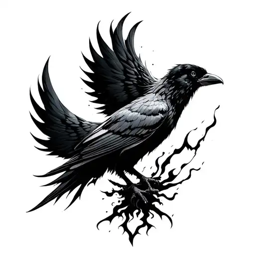 Black Crow Half Phoenix Rising From The Ashes