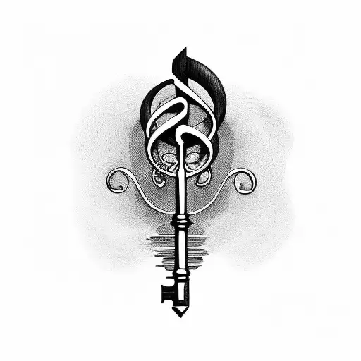 A Skeleton Key Intertwined With Musical Notes