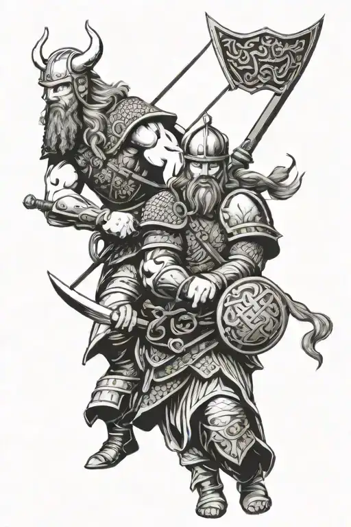 Father And Son Viking Warriors Training Together