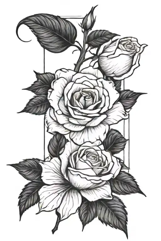 Concept Tattoo Fine Line With A Rose And Two Dates