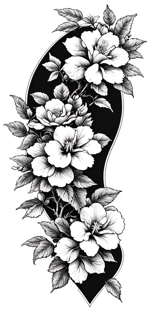 Cherry Blossoms With Roses Mayflowers Hibiscus