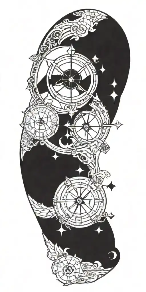 A Tattoo Design Combining Astrology Symbols With Gothic Architecture Elements