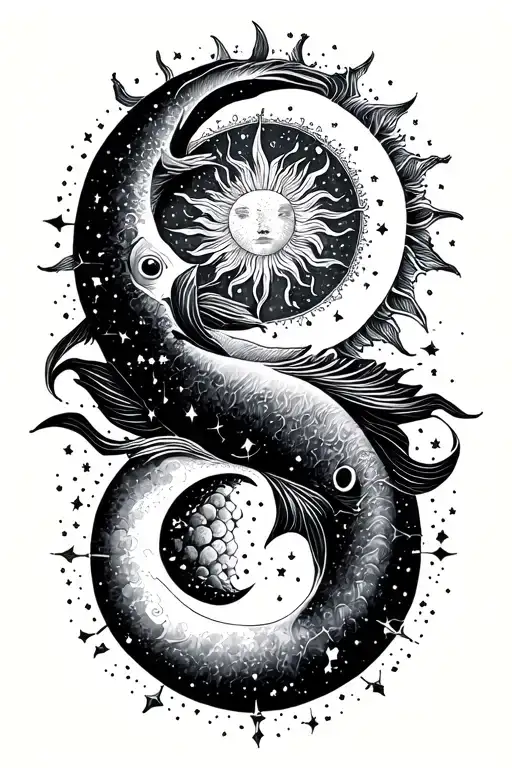 Pisces Constellation Merging With Sun And Moon